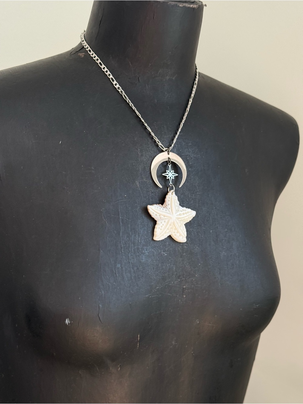 Abalone shell starfish moon and star pendant necklace ocean jewelry statement